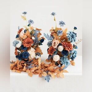 Wedding Floral Arrangement in Blue and Orange (set of 2)